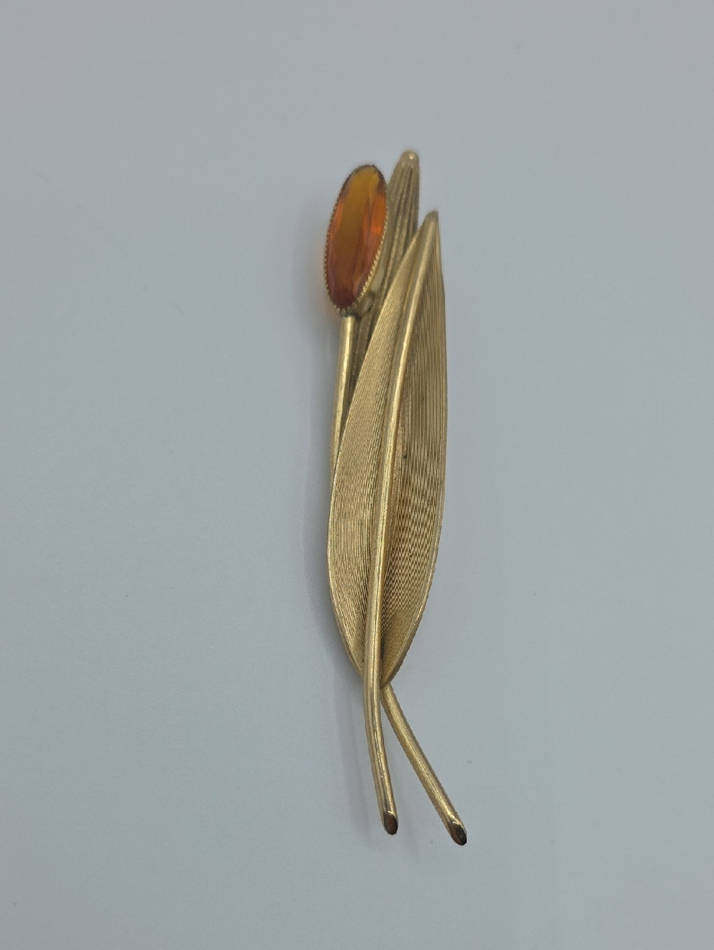 Gold-Tone Floral Bud Brooch with Amber Cabochon